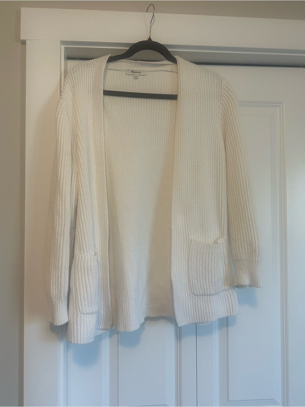 Madewell Open-Front White Ribbed Knit Cardigan Sweater